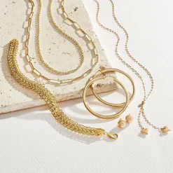 Womens 10K Gold Hollow Link Chain Bracelet