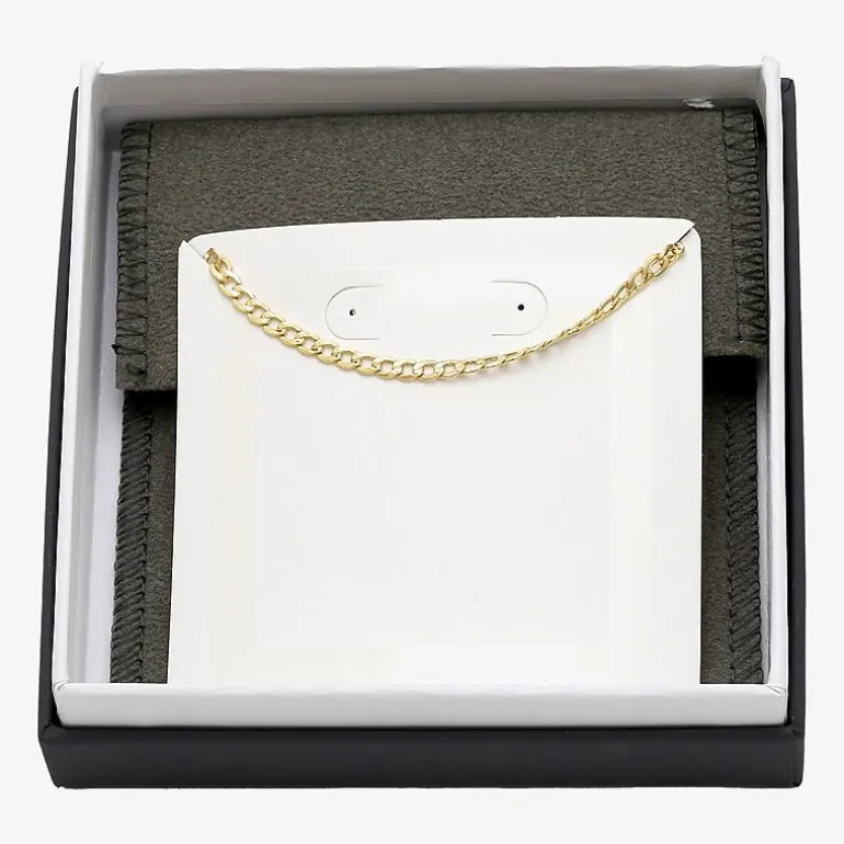 Womens 10K Gold 9 Inch Hollow Curb Ankle Bracelet
