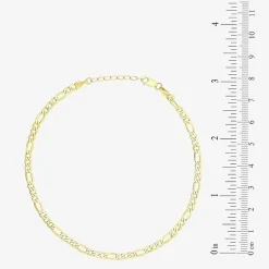 Womens 10K Gold 9 Inch Hollow Figaro Ankle Bracelet