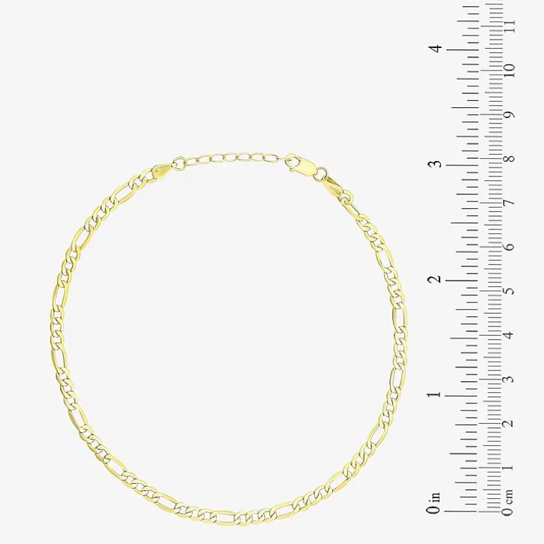 Womens 10K Gold 9 Inch Hollow Figaro Ankle Bracelet