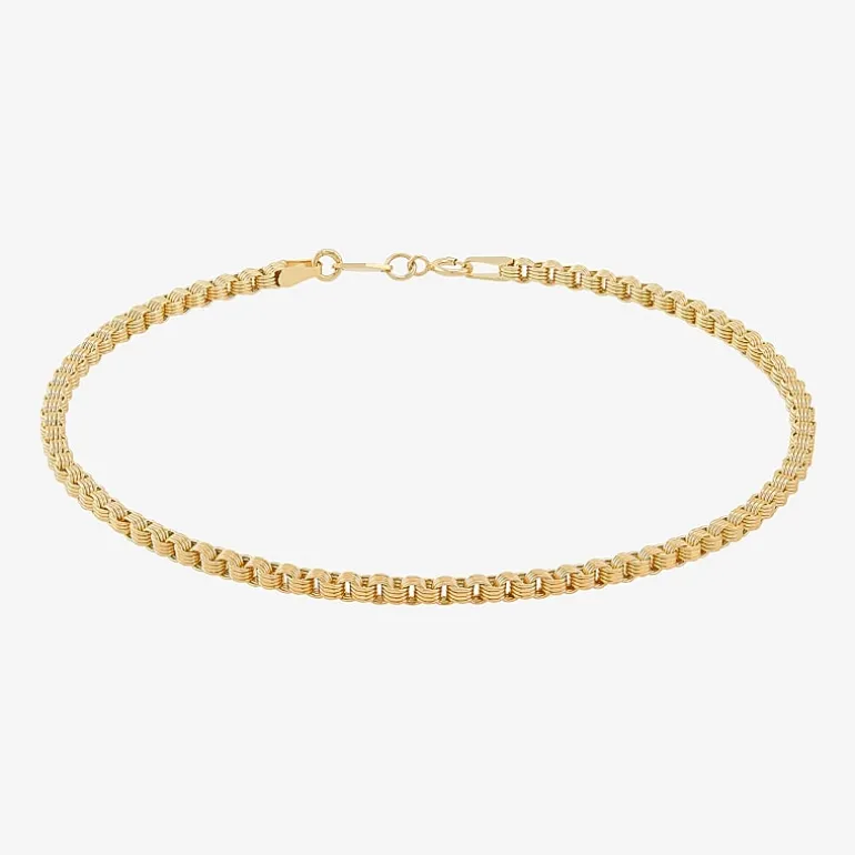 Womens 14K Gold 10 Inch Hollow Link Ankle Bracelet