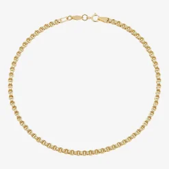 Womens 14K Gold 10 Inch Hollow Link Ankle Bracelet