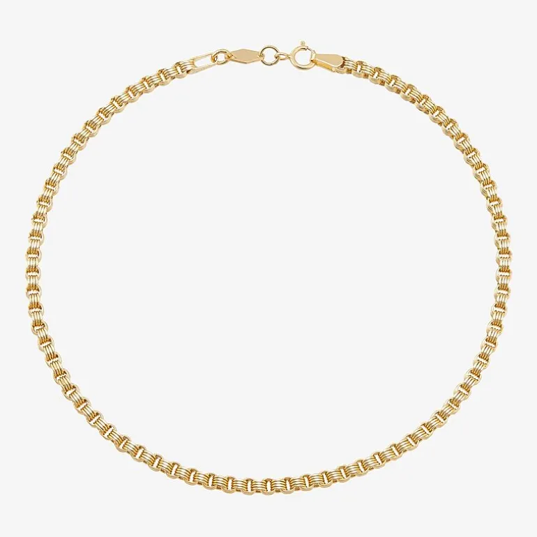 Womens 14K Gold 10 Inch Hollow Link Ankle Bracelet