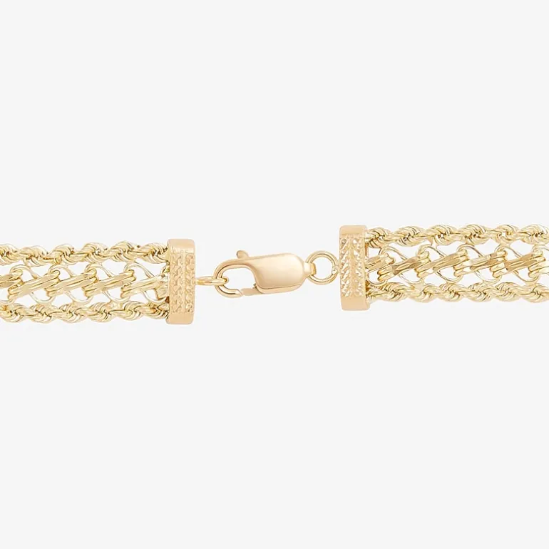 Womens 14K Gold 7.5 Inch Hollow Rope Chain Bracelet