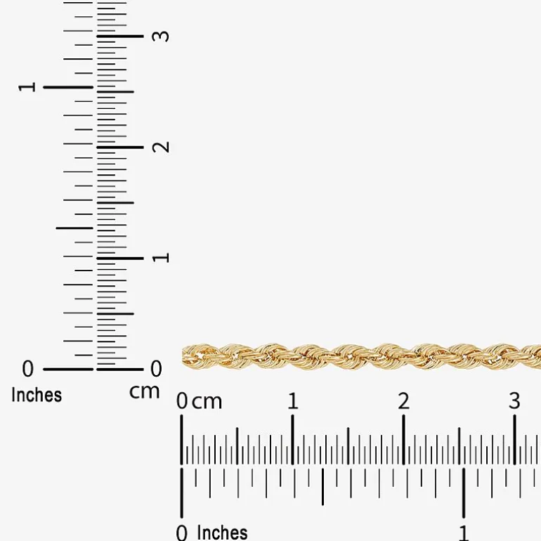 Womens 10K Gold 7.25 Inch Hollow Rope Chain Bracelet