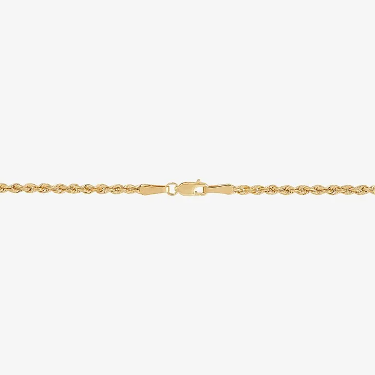 Womens 10K Gold 7.25 Inch Hollow Rope Chain Bracelet