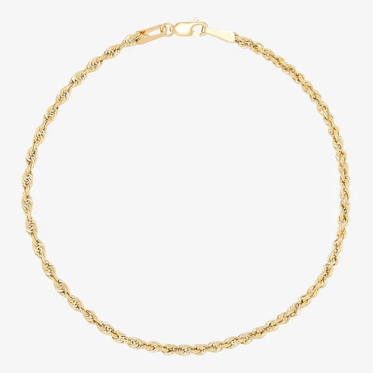Womens 10K Gold 7.25 Inch Hollow Rope Chain Bracelet