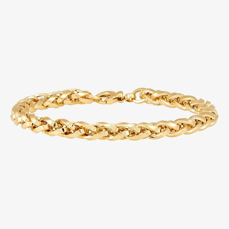 Womens 14K Gold 7.5 Inch Hollow Wheat Chain Bracelet