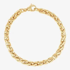 Womens 14K Gold 7.5 Inch Hollow Wheat Chain Bracelet