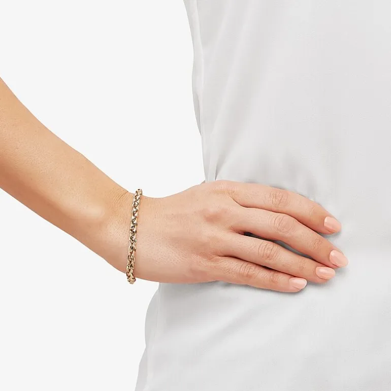 Womens 14K Gold 7.5 Inch Hollow Wheat Chain Bracelet
