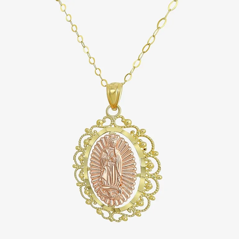 Womens 14K Gold Lady of Guadalupe Oval Pendant