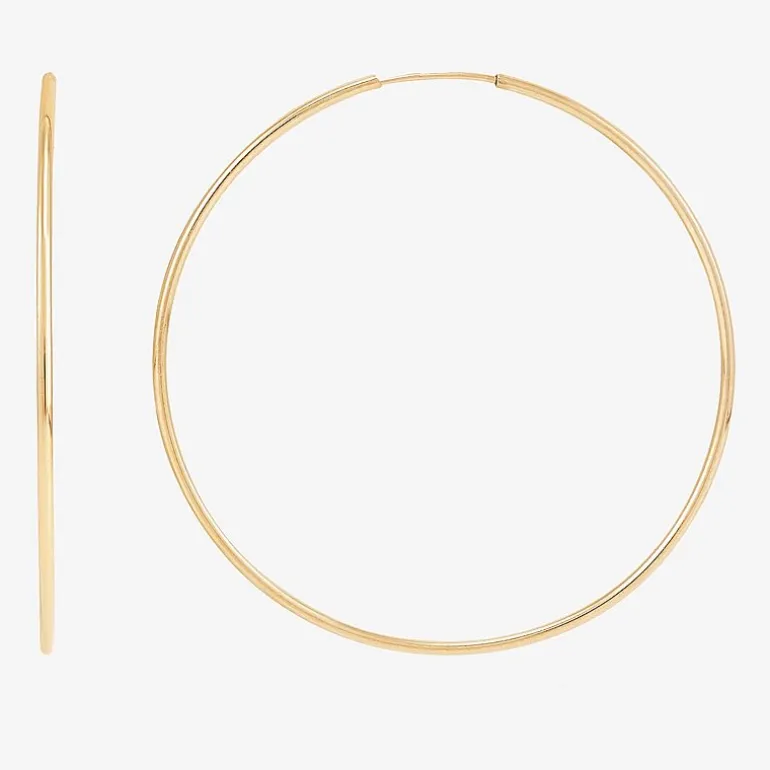 Womens 14K Gold 30mm Circle Round Hoop Earrings
