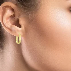 Womens 14K Gold 18mm Oval Hoop Earrings