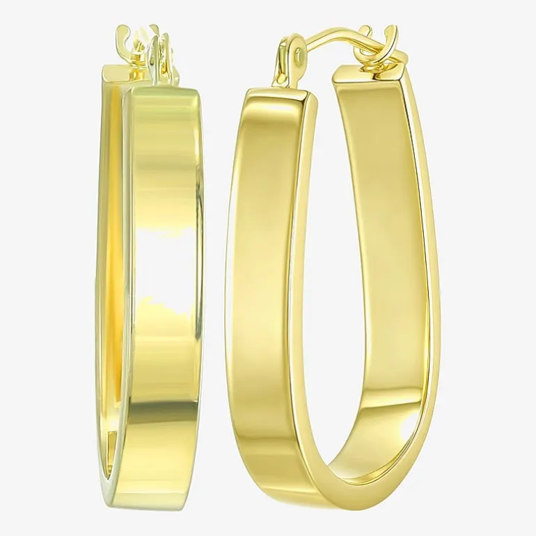 Womens 14K Gold 18mm Oval Hoop Earrings