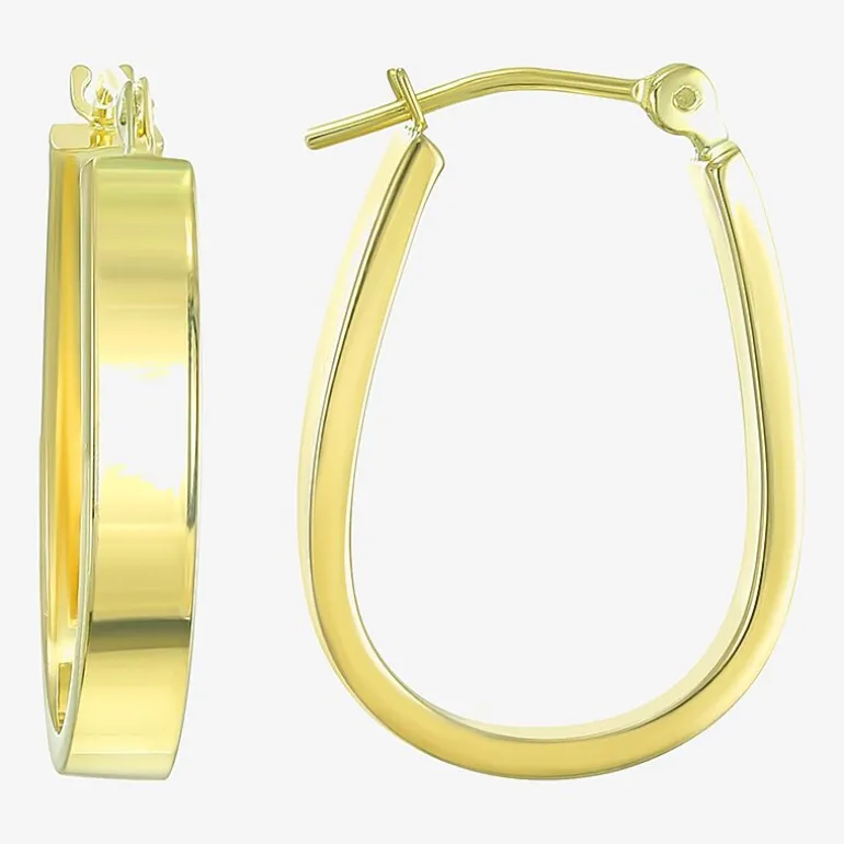 Womens 14K Gold 18mm Oval Hoop Earrings