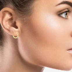 Womens 14K Gold 15mm Round Hoop Earrings