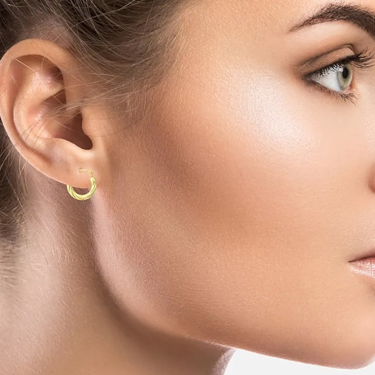 Womens 14K Gold 15mm Round Hoop Earrings