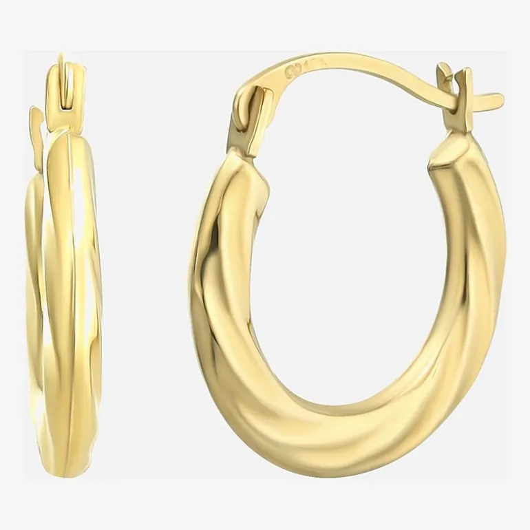 Womens 14K Gold 15mm Round Hoop Earrings