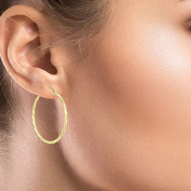 Womens 24K Gold Over Silver 40.8mm Round Hoop Earrings
