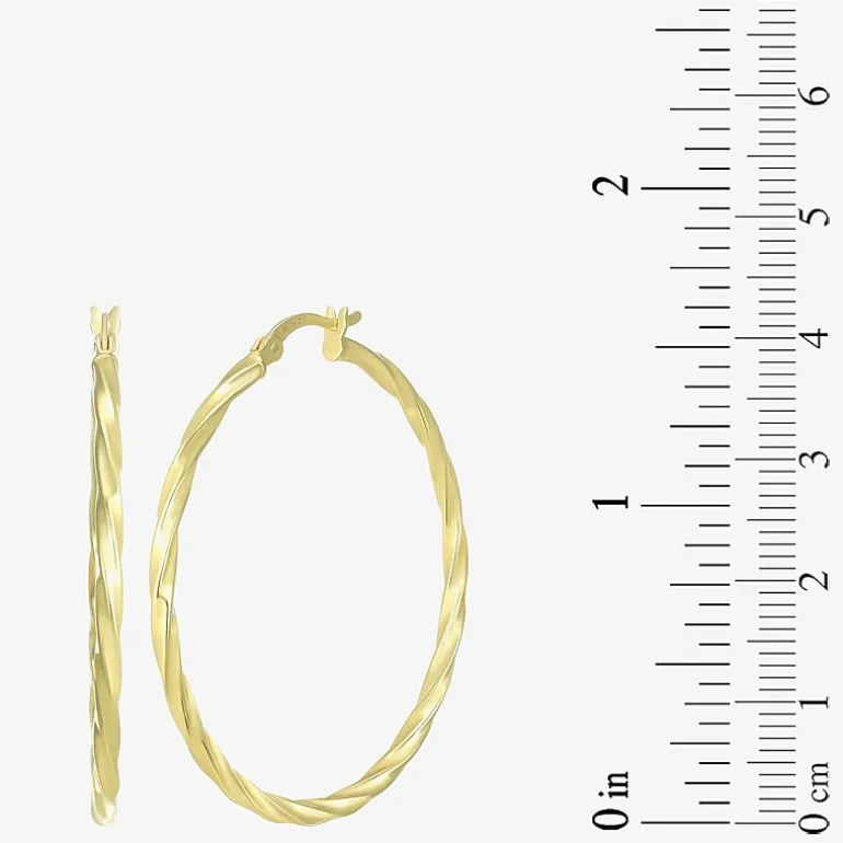 Womens 24K Gold Over Silver 40.8mm Round Hoop Earrings