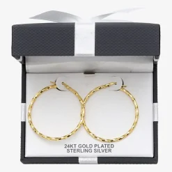 Womens 24K Gold Over Silver 40.8mm Round Hoop Earrings