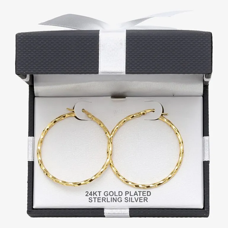 Womens 24K Gold Over Silver 40.8mm Round Hoop Earrings