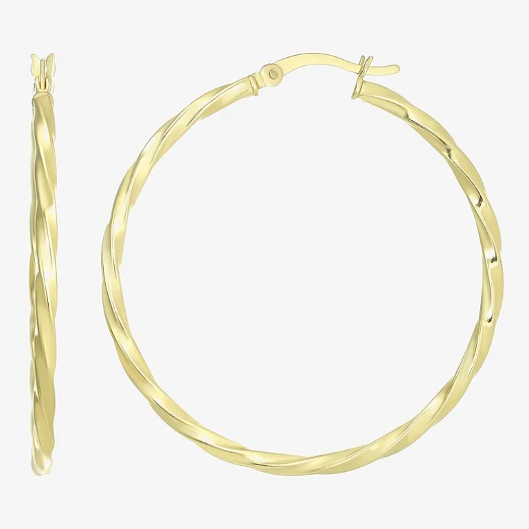 Womens 24K Gold Over Silver 40.8mm Round Hoop Earrings