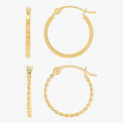 Womens 10K Gold 2 Pair Earring Set
