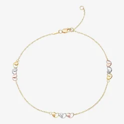 Womens 10K Tri-Color Gold 10 Inch Hollow Cable Ankle Bracelet