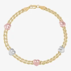Womens 10K Tri-Color Gold 7.5 Inch Hollow Rope Chain Bracelet
