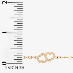 Womens 10K Tri-Color Gold 8 1/2 Inch Hollow Link Heart Ankle Bracelet