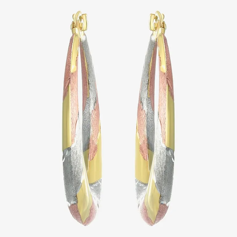 Womens 14K Tri-Color Gold 25mm Round Hoop Earrings