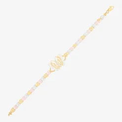 Womens 14K Tri-Color Gold Solid Butterfly 7.5 Inch Link Bracelet