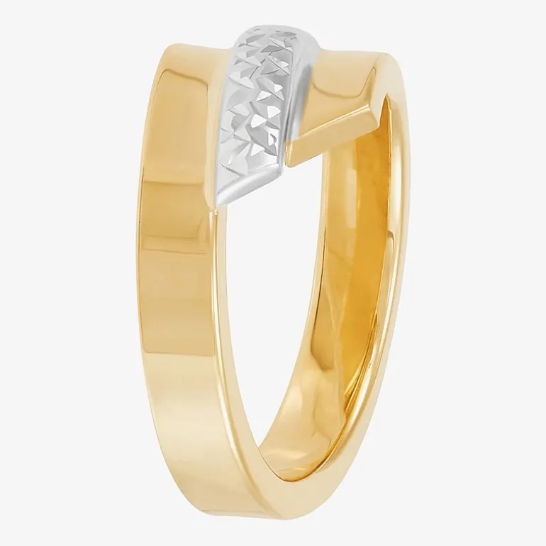 Womens 14K Two Tone Gold Round Bypass Cocktail Ring