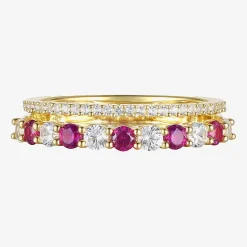 Womens Lab Created Gemstone 14K Gold Over Silver Stackable Rings