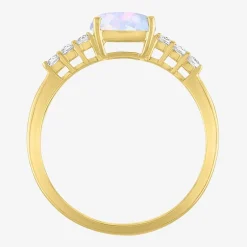 Womens Lab Created Gemstone 10K Gold Side Stone Solitaire Cushion Cocktail Ring