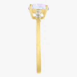 Womens Lab Created Gemstone 10K Gold Side Stone Solitaire Cushion Cocktail Ring