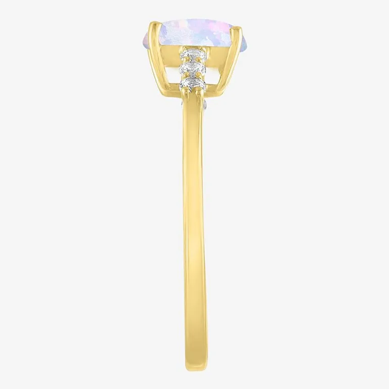 Womens Lab Created Gemstone 10K Gold Side Stone Solitaire Cushion Cocktail Ring