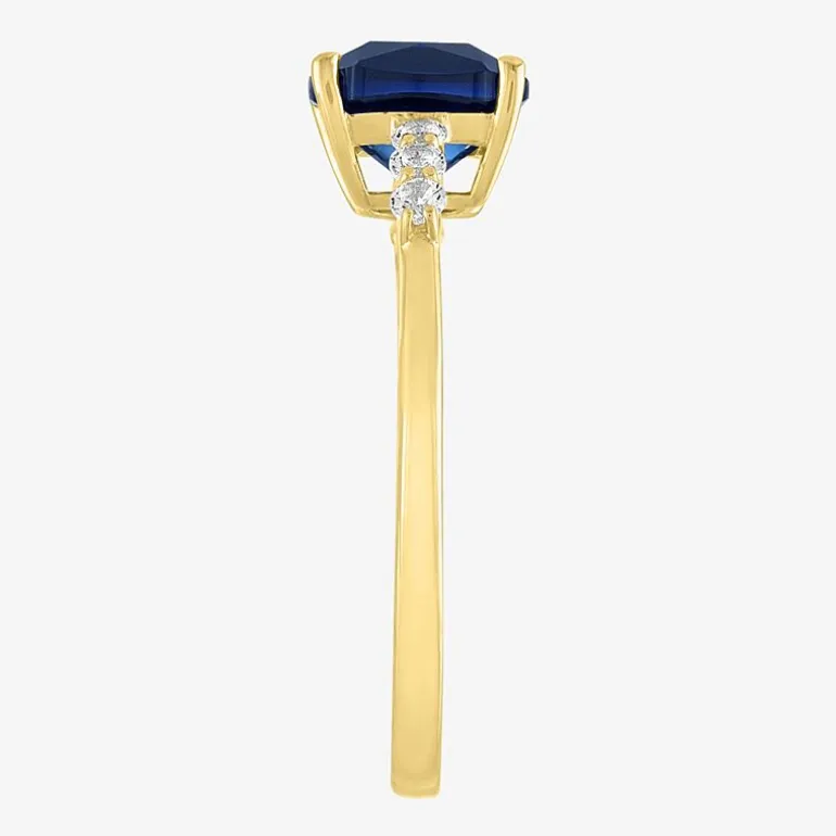 Womens Lab Created Gemstone 10K Gold Side Stone Solitaire Cushion Cocktail Ring