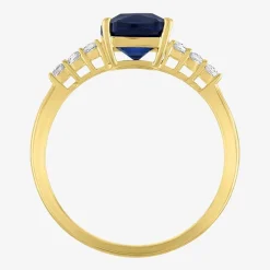 Womens Lab Created Gemstone 10K Gold Side Stone Solitaire Cushion Cocktail Ring
