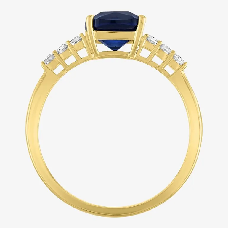 Womens Lab Created Gemstone 10K Gold Side Stone Solitaire Cushion Cocktail Ring