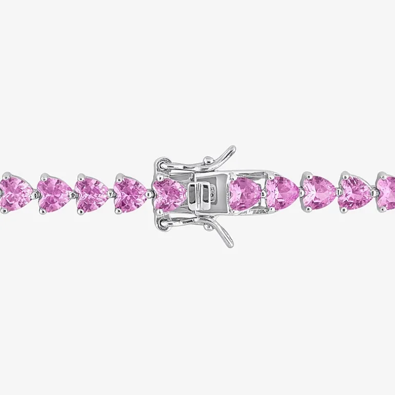 Womens Lab Created Pink Sapphire Sterling Silver 7.5 Inch Tennis Bracelet