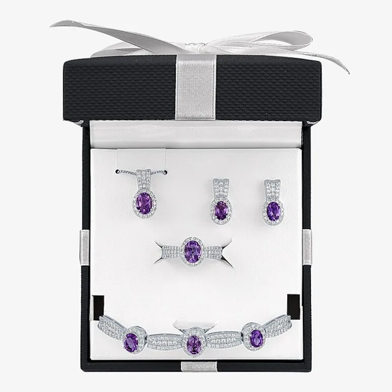 Womens Lab Created Purple Amethyst Pure Silver Over Brass Oval 4-pc. Jewelry Set