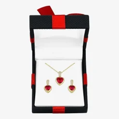 Womens Lab Created Red Ruby 14K Gold Over Silver Heart 2-pc. Jewelry Set