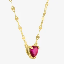 Womens Lab Created Red Ruby 14K Gold Over Silver Heart 16 Inch Pendant Necklace