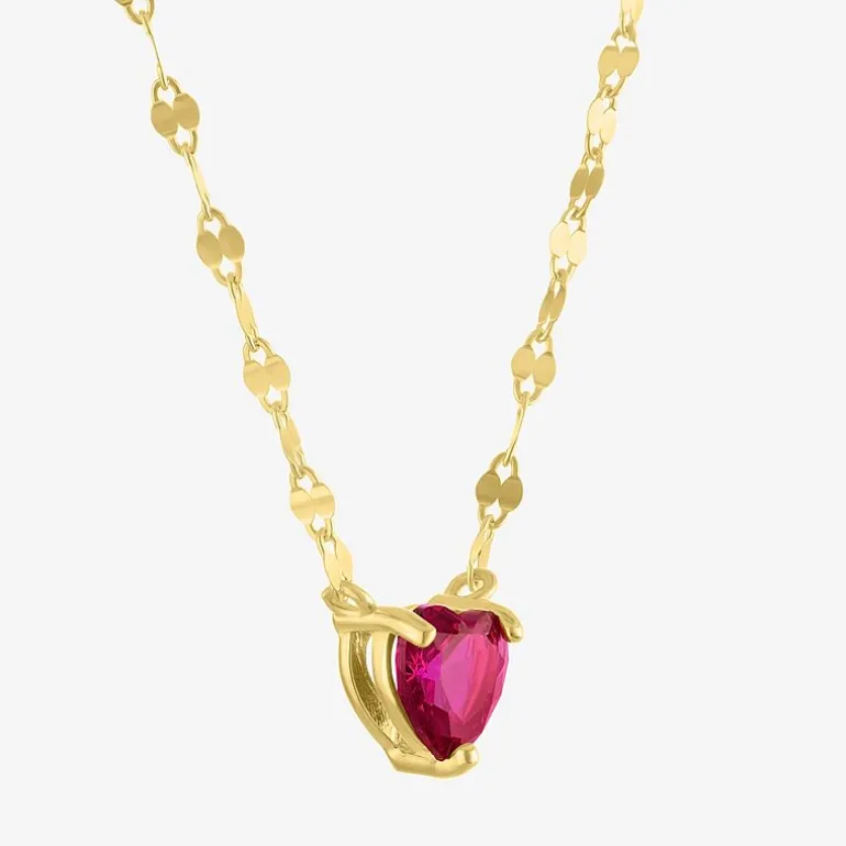 Womens Lab Created Red Ruby 14K Gold Over Silver Heart 16 Inch Pendant Necklace