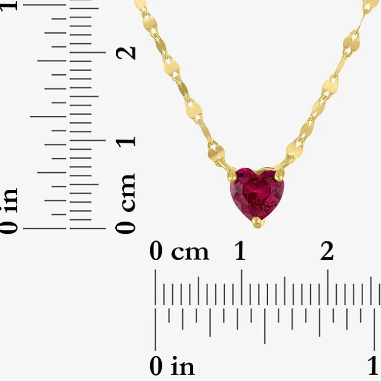 Womens Lab Created Red Ruby 14K Gold Over Silver Heart 16 Inch Pendant Necklace