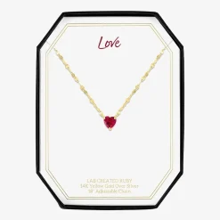 Womens Lab Created Red Ruby 14K Gold Over Silver Heart 16 Inch Pendant Necklace
