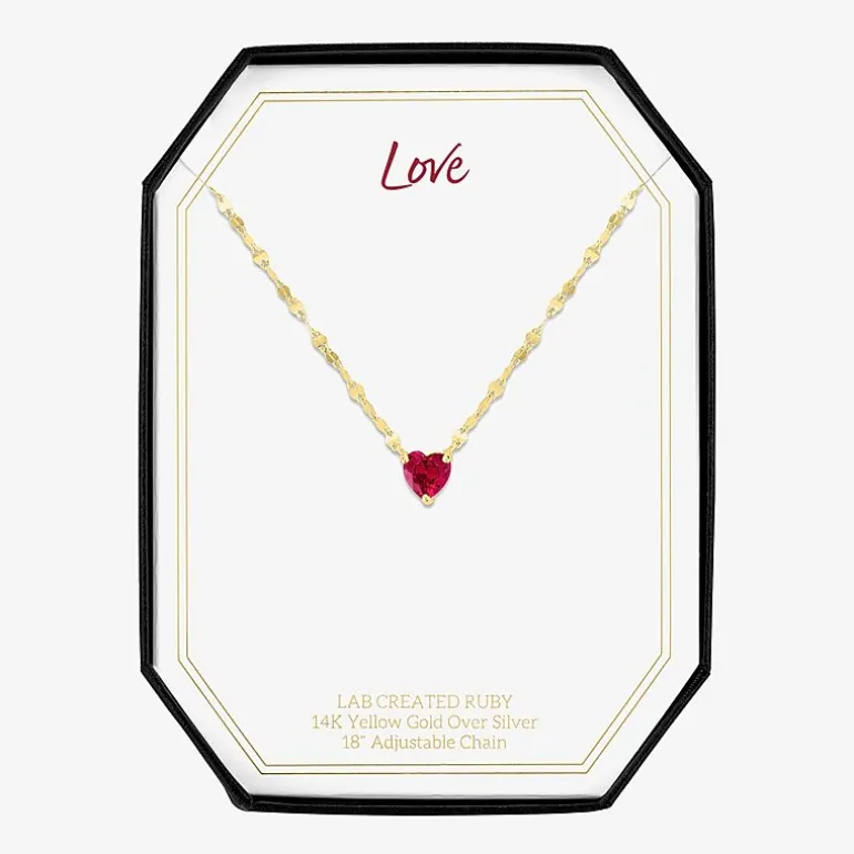 Womens Lab Created Red Ruby 14K Gold Over Silver Heart 16 Inch Pendant Necklace
