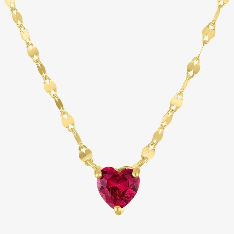 Womens Lab Created Red Ruby 14K Gold Over Silver Heart 16 Inch Pendant Necklace